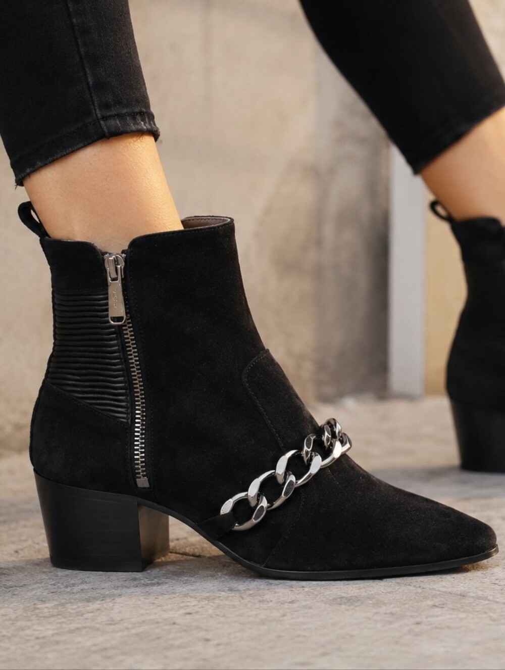 Balmain Suede Ella Chain Ankle Boots